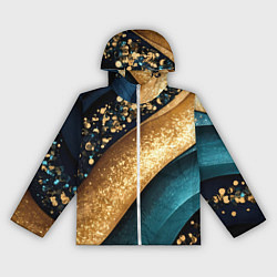 Ветровка с капюшоном женская Золотая полоса на бирюзовой текстуре, цвет: 3D-белый