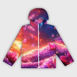 Ветровка с капюшоном женская Фиолетовые и красные оттенки текстура, цвет: 3D-белый