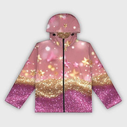Женская ветровка Розовые и золотые звездочки с блестками / 3D-Черный – фото 1
