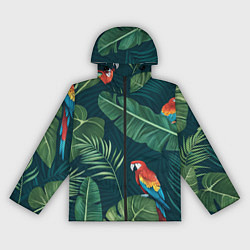 Ветровка с капюшоном женская Тропики и попугаи, цвет: 3D-черный