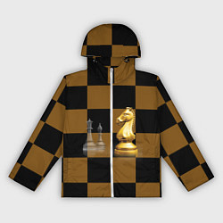 Ветровка с капюшоном женская Шахматные фигуры на коричнево-черной доске, цвет: 3D-белый