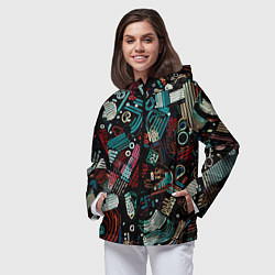 Ветровка с капюшоном женская Чёрный с абстрактными полосами, цвет: 3D-черный — фото 2