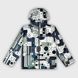 Ветровка с капюшоном женская Чёрно-белый с синий абстракция фигуры точки, цвет: 3D-черный