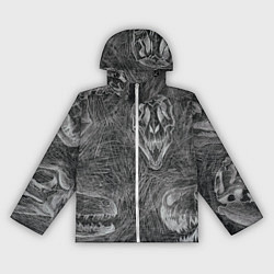 Ветровка с капюшоном женская Черепа динозавров - эскиз, цвет: 3D-белый