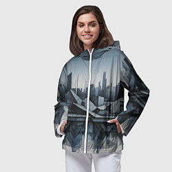 Ветровка с капюшоном женская Небоскребы и скалы, цвет: 3D-белый — фото 2
