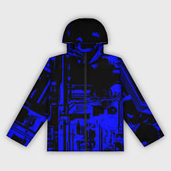 Ветровка с капюшоном женская Чёрный и синий ультрамарин абстракция, цвет: 3D-черный