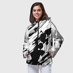 Ветровка с капюшоном женская Брызги и штрихи черной краски, цвет: 3D-черный — фото 2