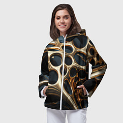 Ветровка с капюшоном женская Черно-золотая абстракция, цвет: 3D-белый — фото 2