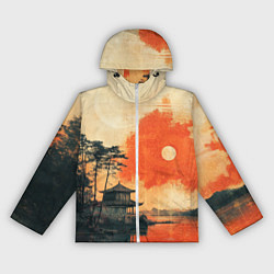 Ветровка с капюшоном женская Рыбацкий дом на закате, цвет: 3D-белый