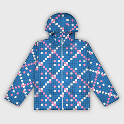 Ветровка с капюшоном женская Синяя розовая с белым плитка, цвет: 3D-белый