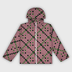 Ветровка с капюшоном женская Коричневая с черным и зеленым плитка, цвет: 3D-белый