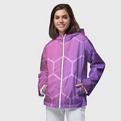 Ветровка с капюшоном женская Розовые неоновые соты, цвет: 3D-белый — фото 2