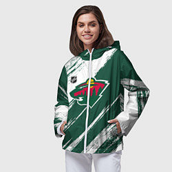 Ветровка с капюшоном женская Миннесота Уайлд - зеленый и белый, цвет: 3D-белый — фото 2