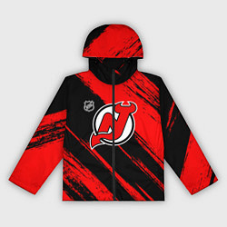 Ветровка с капюшоном женская Нью Джерси Девилз - красные потертости, цвет: 3D-черный