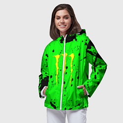Ветровка с капюшоном женская Monster energy кислотные брызги, цвет: 3D-белый — фото 2