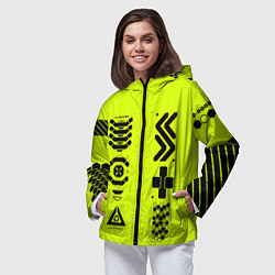 Ветровка с капюшоном женская Кибер текстура - ядовитая, цвет: 3D-черный — фото 2