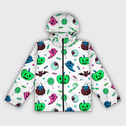 Ветровка с капюшоном женская Halloween light green pumpkin - паттерн, цвет: 3D-черный