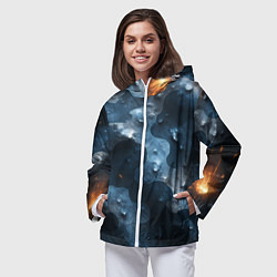 Ветровка с капюшоном женская Синий камуфляж с каплями, цвет: 3D-белый — фото 2