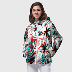 Ветровка с капюшоном женская Doom тропики глитч, цвет: 3D-белый — фото 2