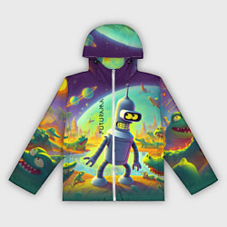 Ветровка с капюшоном женская Робот-сгибальщик Бендер на планете крокодилов - не, цвет: 3D-белый