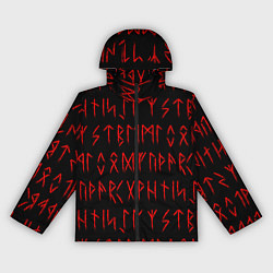 Ветровка с капюшоном женская Красные символы древних рун крупные - паттерн, цвет: 3D-черный