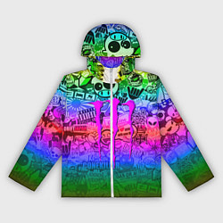Ветровка с капюшоном женская Monster energy неоновые стикеры, цвет: 3D-белый