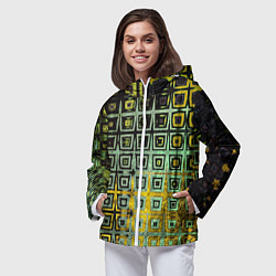 Ветровка с капюшоном женская Абстрактная зелено-черная текстура, цвет: 3D-белый — фото 2