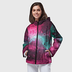Ветровка с капюшоном женская Космическая абстракция с геометрическими фигурами, цвет: 3D-черный — фото 2