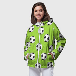 Ветровка с капюшоном женская Футбольные мячи на зеленом, цвет: 3D-белый — фото 2