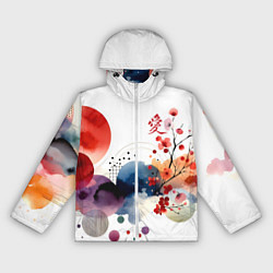 Ветровка с капюшоном женская Абстрактный Японский паттерн и иероглиф любовь, цвет: 3D-белый