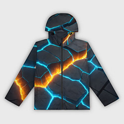 Ветровка с капюшоном женская Оранжевая лава из синих неоновых плит, цвет: 3D-черный