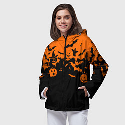 Ветровка с капюшоном женская Хэллоуин тыквы и призраки, цвет: 3D-черный — фото 2