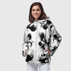 Ветровка с капюшоном женская Чёрно-белая абстракция нейроарт, цвет: 3D-белый — фото 2