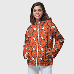 Ветровка с капюшоном женская Оранжевые маки штрихами, цвет: 3D-белый — фото 2