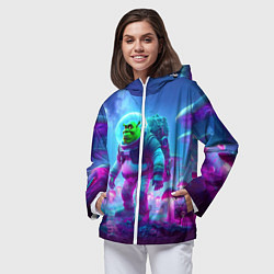 Ветровка с капюшоном женская Шрек бравый космонавт на планете неоновых грибов, цвет: 3D-белый — фото 2