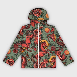 Ветровка с капюшоном женская Красный конь и розы, цвет: 3D-белый