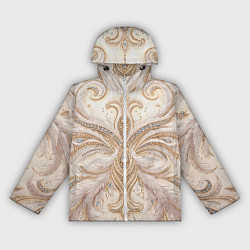Ветровка с капюшоном женская Перламутровый орнамент с перьями, цвет: 3D-белый