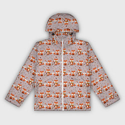Ветровка с капюшоном женская Лиса с цветами и листьями паттерн, цвет: 3D-белый
