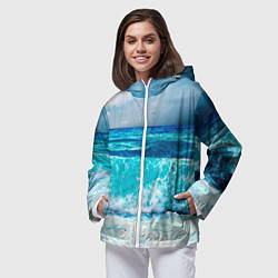 Ветровка с капюшоном женская Волны, цвет: 3D-белый — фото 2