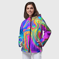 Ветровка с капюшоном женская Цветные разводы, цвет: 3D-черный — фото 2