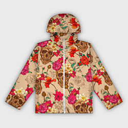 Ветровка с капюшоном женская Черепа в цветах, цвет: 3D-белый