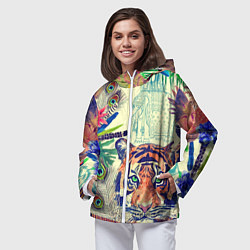 Ветровка с капюшоном женская Индийский тигр, цвет: 3D-белый — фото 2